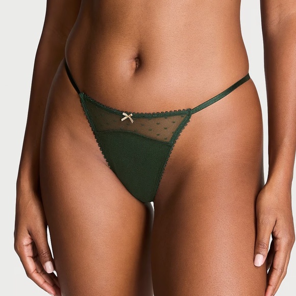 Victoria's Secret Stretch Cotton Dot Mesh V-String Panty Botanical Garden M NEW - Picture 1 of 3